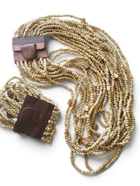 Vintage Multi-Strand Seed Bead Natural Beige Layered Necklace And Bracelet Set